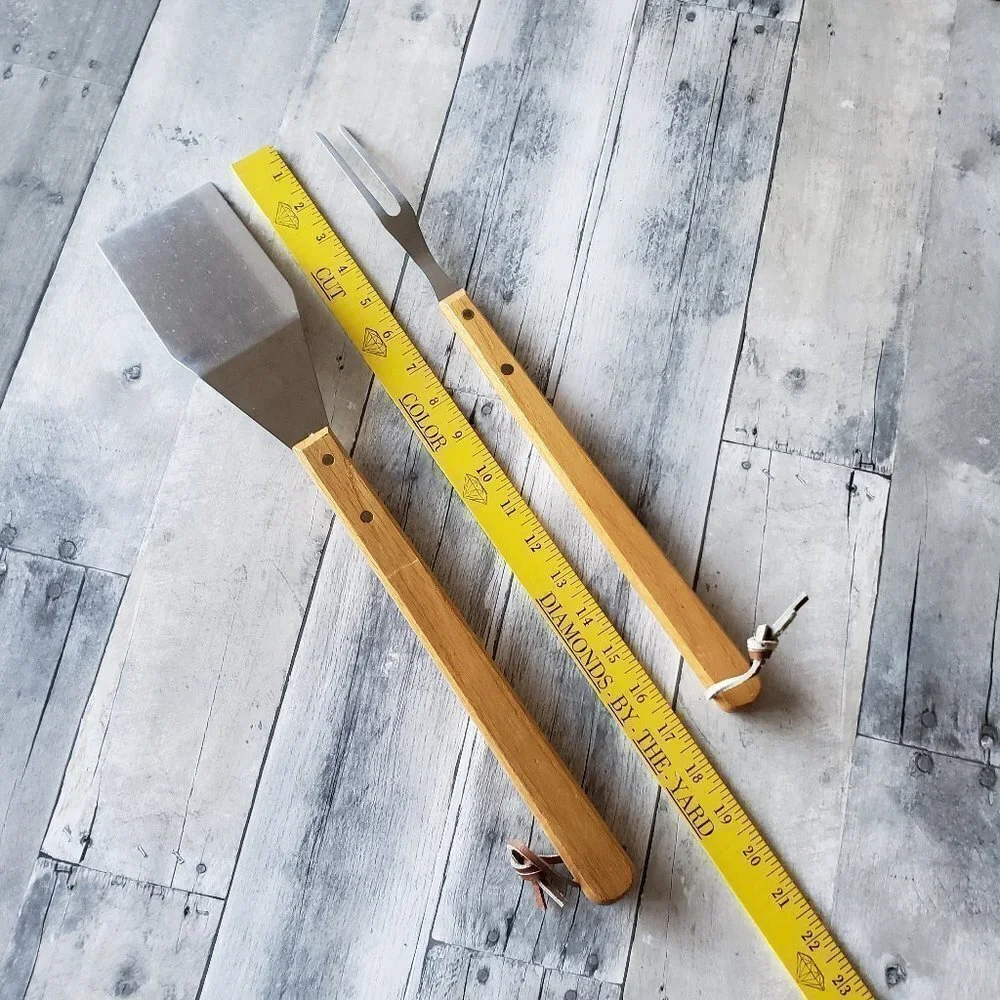 Wood and Metal Barbecue Fork and Spatula Set